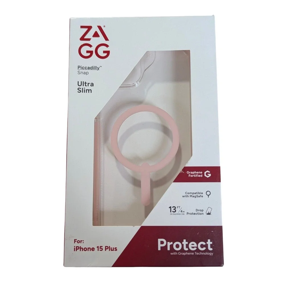 S4-N Zagg Piccadilly Snap Case‎ Drop Protection iPhone 15 & 14 Plus Clear/Pink
